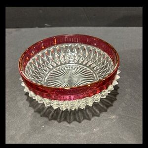 VTG Indian Glass Diamond Point Ruby Red Flash Candy Dish. Very Rare. 1950s